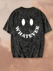 Áo thun ngắn tay cổ tròn nhuộm màu tie-dye in hình mặt cười phong cách vintage mùa hè mới, kiểu dáng thoải mái, cá tính dành cho nữ, màu đen. - màu đen - Xem 3