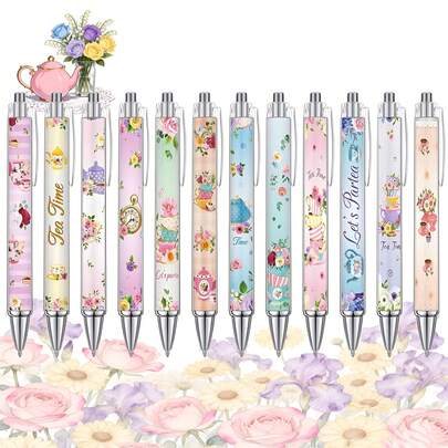 14/8/16pcs Rose Flower Ballpoint Pen Set, Elegant Floral Design, Retractable Click Ballpoint Pens, Personalized Pen Set, Gifts For Couples, Friends, Birthday, Party, Teachers, Students, Office & School Supplies