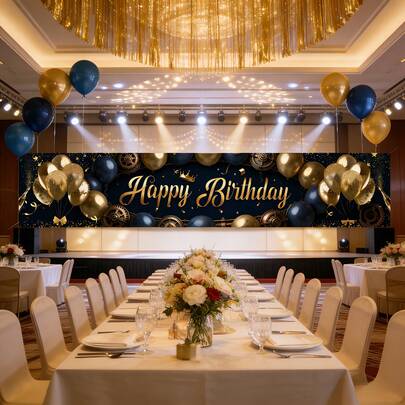 1 Piece, Happy Birthday Banner With Balloon Background For Birthday Party Decorations, Party Banner Decor, Birthday Party Supplies, Birthday Party Background Decor, Indoor And Outdoor Home Decoration, Photo Props.