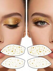 6 pièces Tatouage temporaire à la feuille d'or pour le maquillage des yeux, convient pour les fêtes, les mariées, la photographie, le carnaval, les rassemblements, le maquillage quotidien. Autocollants de tatouage de taches de rousseur pailletées pour le maquillage des yeux pour femmes - Doré - Voir 2