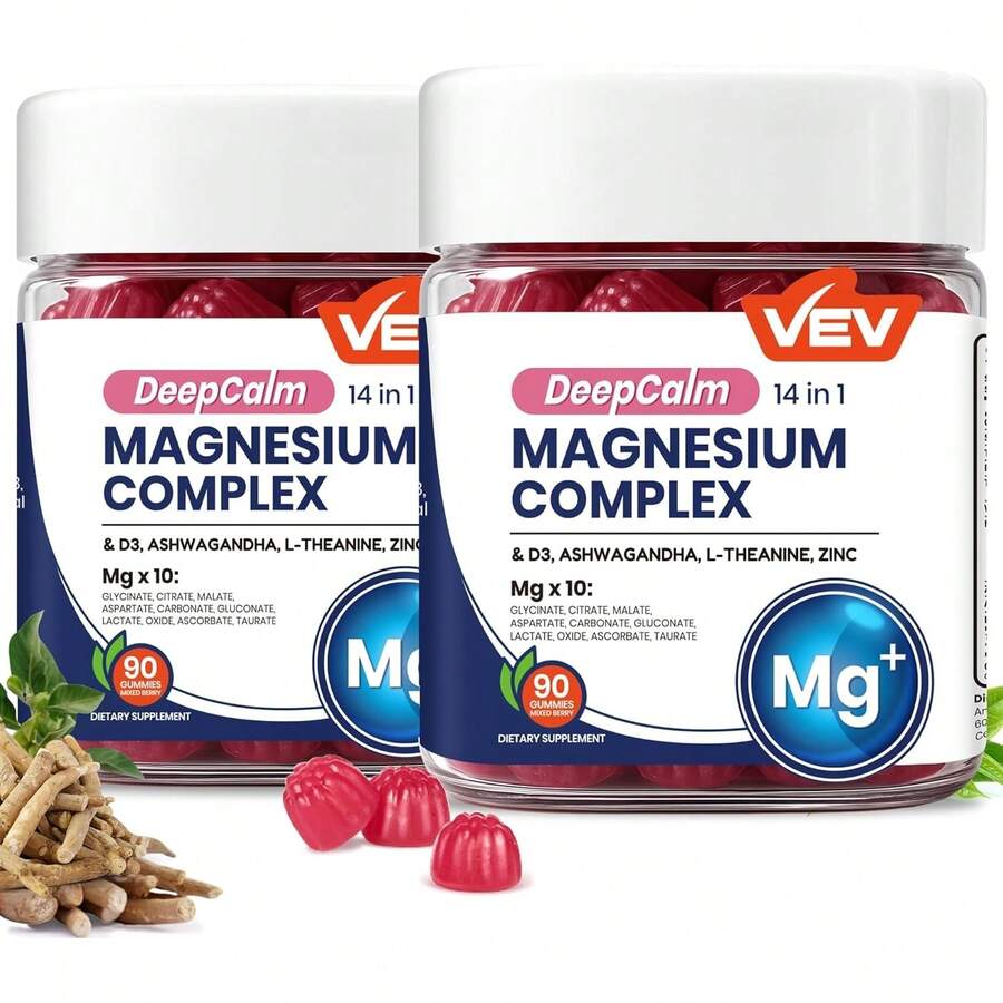 Deep Calm Magnesium Complex 14-In-1 Gummies – 90 Count (Pack Of 1) – With D3, Ashwagandha, L-Theanine, Zinc – Magnesium Complex For Women And Men – No Added Sugar Vegan Magnesium Glycinate Gummies - 90 cái (Gói 2 hộp) - Xem 1