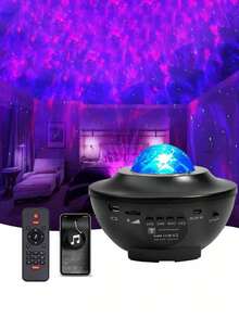 1pc Led Romantic Starry Sky Projection Lamp, USB Wireless Remote Control & Music & Water Ripple & Laser Light, For Bedroom Ceiling, Dreamy Atmosphere, Sleep Aid - Black - View 6