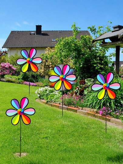 Rainbow Plastic Pinwheel Decor, Suitable For Yard, Garden, Lawn And Other Outdoor Decoration, Spring Gardening Decor, Rotating Pinwheel Decoration, Applicable For Outdoor Picnic, Party, Wedding, Daily Use, Birthday, Spring Gardening Party, Mother's Day, Father's Day, Independence Day, Indoor Decoration