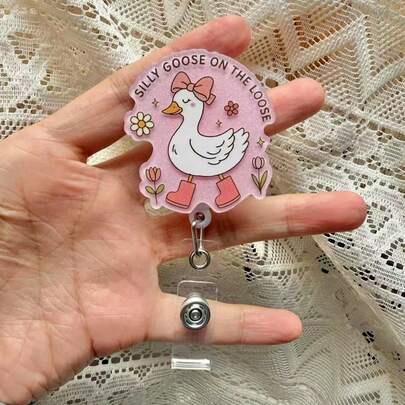 Cuộn dây đeo huy hiệu acrylic hình chú ngỗng ngốc nghếch, huy hiệu y tá có thể thu gọn, cuộn dây đeo huy hiệu chú ngỗng ngốc nghếch "On The Loose" kèm kẹp thắt lưng để đựng thẻ ID, tên, quà tặng tự làm cho y tá, giáo viên, học sinh, nhân viên văn phòng, quà sinh nhật trang trí.