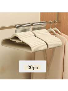 20pcs Durable Flocked Clothes Hangers, Prevent Clothes From Falling, Elegant Design Plastic Non-Slip Flocked Hangers For Clothing Store Home Use, New Arrival For Autumn/Winter Season - Beige - View 3