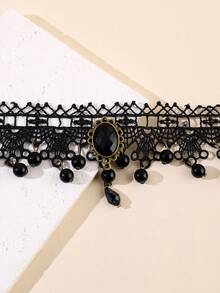 1pc Women's Gothic Lace Hollow Retro Choker Necklace, Collar Necklace - Multicolor - View 5