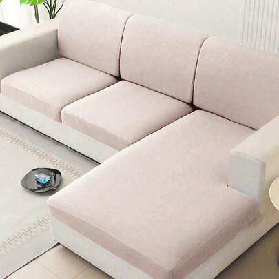 1pc Minimalist Solid Color Milk Silk Stretch Sofa Seat Cushion Cover, Suitable For All Seasons