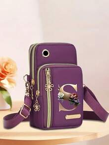 1 chiếc ví đeo vai thời trang in hình hoa kim loại và 26 chữ cái từ A-Z, chất liệu nylon, ví đựng tiền xu, ví đeo vai đựng điện thoại, túi xách nữ, ví cầm tay đa năng, túi đeo vai kiêm ví đựng tiền xu có ngăn đựng điện thoại, quà tặng thường ngày cho sinh viên, học sinh, sinh viên, ngày của Mẹ, kỷ niệm, sinh nhật, tựu trường, quà tặng ngày lễ. - Nhiều màu - Xem 24