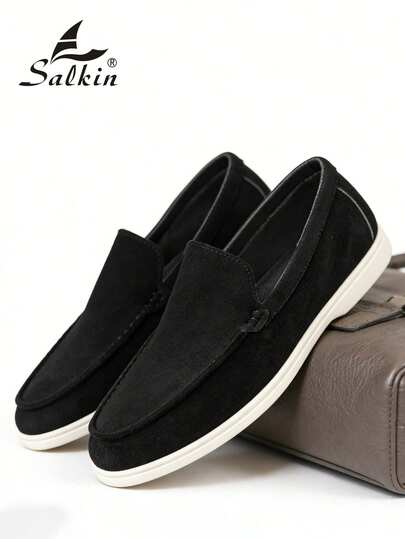 Salkin Giày lười nam thời trang cao cấp, màu trơn, chất liệu giả da lộn, mềm mại và thoải mái, chống trơn trượt, chống mài mòn, đa năng phù hợp cho các dịp thường ngày, công sở, tiệc tùng, đám cưới, xuân/hè/thu. Có nhiều size, vui lòng đặt size lớn hơn một size.