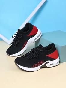 Giày thể thao buộc dây dành cho nữ, giày chạy bộ đế bằng có đệm khí thời trang, giày tất thoáng khí. - màu đen - Xem 10