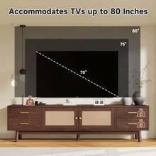 MERAX 70inch Modern TV Stand With Rattan Doors For TVs Up To 80", Media Console With Storage Space, 4 Drawers & Cable Holes, Entertainment Center For Living Room - Nâu sẫm - Xem 4