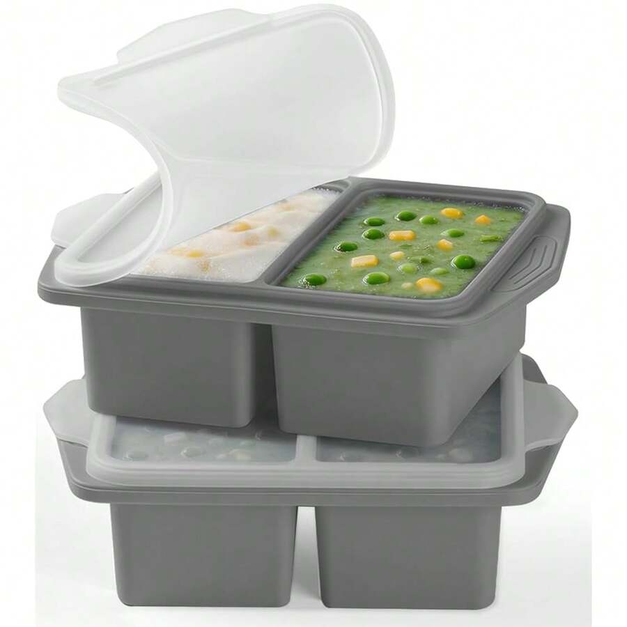 Silicone Freezer Trays With Lids, 2-Pack 1 Cup Soup Freezer Containers, Reusable Silicone Soup Molds For Meal Prep, Ice Cube Trays For Freezing Soup, Broth, Sauces & Leftovers - Xám đậm - Xem 1