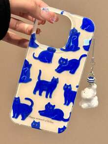 Ốp lưng điện thoại hình mèo xanh hoạt hình dễ thương, che kín toàn màn hình, kèm dây đeo, tương thích với iPhone 16 Pro Max, các mẫu 15/14 mới, 13/12/11. Chống nước, chống sốc, chống rơi vỡ và chống trầy xước. - Con mèo xanh - Xem 1