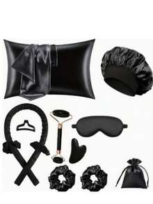 Bộ dụng cụ tạo kiểu tóc khi ngủ 12 món, bao gồm máy uốn tóc và máy mát-xa mặt, 1 vỏ gối, phù hợp với giường cỡ Queen màu be nhạt, bộ uốn tóc không dùng nhiệt, máy uốn tóc qua đêm, 1 mặt nạ ngủ, dụng cụ chăm sóc da mặt dạng lăn dành cho nữ. - Nhiều màu - Xem 1