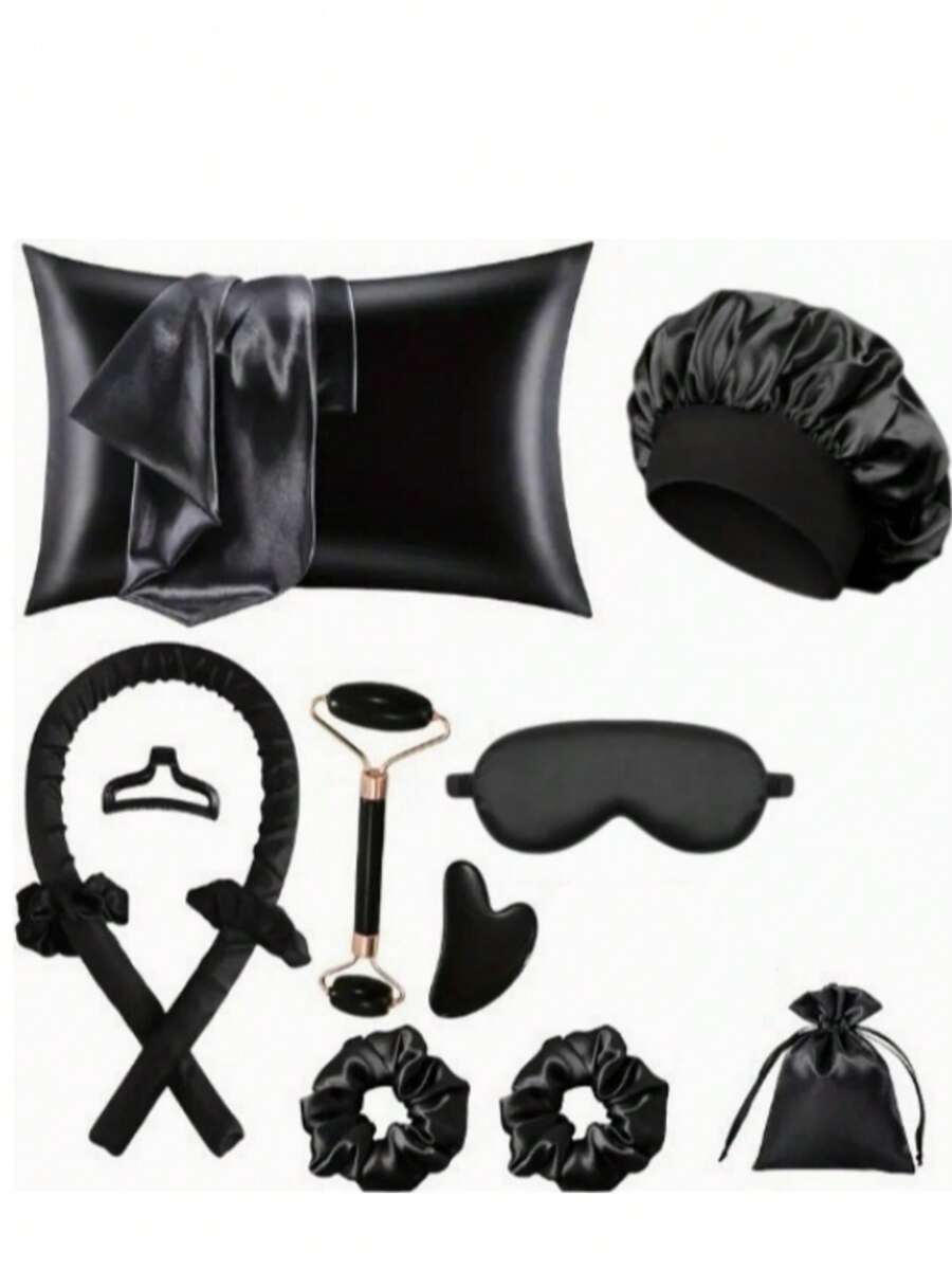 Bộ dụng cụ tạo kiểu tóc khi ngủ 12 món, bao gồm máy uốn tóc và máy mát-xa mặt, 1 vỏ gối, phù hợp với giường cỡ Queen màu be nhạt, bộ uốn tóc không dùng nhiệt, máy uốn tóc qua đêm, 1 mặt nạ ngủ, dụng cụ chăm sóc da mặt dạng lăn dành cho nữ. - Nhiều màu - Xem 1