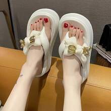 Women's Solid Color EVA Sandals, Comfortable Thick Sole, Non-Slip Summer Slippers, Available In Beige, Black, And Brown. Lightweight Beach And Casual Shoes, Summer Shoes, Open-Toe Sandals, Lightweight Sandals, Women's Sandals. - trắng - Xem 2