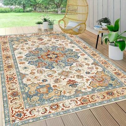 1pc, 2026 New Floral Cluster Soft Persian Style Rug, Collapsible Rug, Easy To Clean, Washable. Natural And Comfortable Rug, Suitable For Bedside, Bedroom, Study, Living Room, Home Decor, Printed Rug, Window Sill Rug.