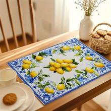 [Lemon Floral Placemats] 4pcs Pack Lemon & Floral Placemats Suitable For Dining Table - Lemon Flower, Durable Polyester Rectangular Placemats, Party Decor, Lemon-Themed Table Setting - 12*18 Inches - View 4