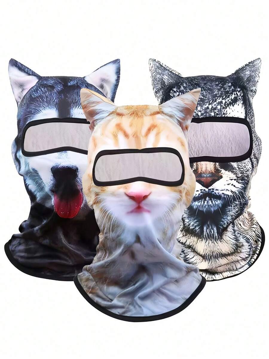 動物圖案面罩式頭套 防曬面罩 戶外趣味面罩 3D貓狗臉款 透氣涼感 防塵防曬防風 全季節適用 男女性通用 戶外運動 騎行 登山 跑步 運動配件