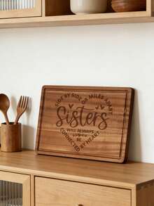 1pc Sister Gift Wood Cutting Board With Floral Design - A Durable Wooden Kitchen Chopping Board, Perfect For Preparing Food, Serving Meats, Vegetables, And Toast. A Meat Cutting Board, Rustic Kitchen Accessory, Durable Kitchen Accessory For Camping, BBQs, Picnics - Laser-Engraved Cheese Board With Sister Message - Birthday, Christmas, Suitable As An Engagement Gift, Wedding Gift, Housewarming Gift, Engraved Cheese Board With Sibling-Themed Message - Birthday, Christmas & Mother's Day - 棕色 - 查看 1