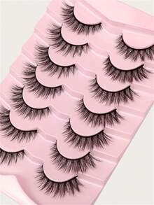 7 Pairs Thick Curly Natural Criss-Cross False Eyelashes - Black - View 6