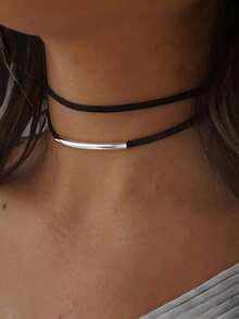 Multilayer Velvet Curved Choker Double Layer Collar Gothic Black Punk Accessories - màu đen - Xem 8