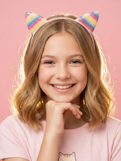 1个彩色耳朵发箍，适合少女，可用于婚礼/新娘派对/节日/假日装饰、生日、复古优雅伴娘拍照道具