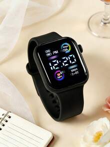 2件套时尚男童黑色夜光电子手表和足球主题手链套装，休闲百搭，日常佩戴，适合复活节、返校季、送礼（不含礼盒） - 黑色 - 查看 5