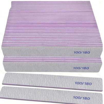 50pcs/25pcs/5pcs/1pc Professional Nail Files, 100/180 Grit Double-Sided Reusable, Violet Striped Sandpaper Design, Suitable For Acrylic Nails - Ideal For Home And Salon Use, Professional Manicure Product