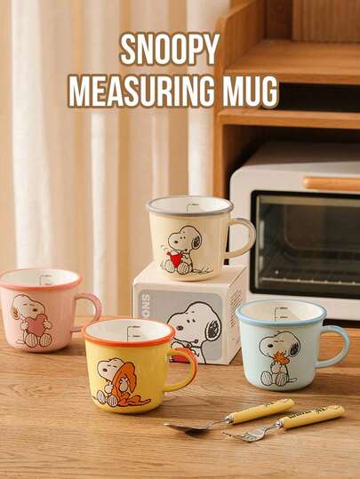 Snoopy Glass Measuring Mug, Heat Resistant, Shatter Resistant, Clear Precise Scale Markings, Thickened Easy Grip Handle, Smooth Interior, Classic Snoopy Print, Multipurpose For Baking, Cooking, Liquid Measuring, Beverage Serving, Household Daily Use, Cute Collectible, Ideal Gift For Snoopy Peanuts Fans