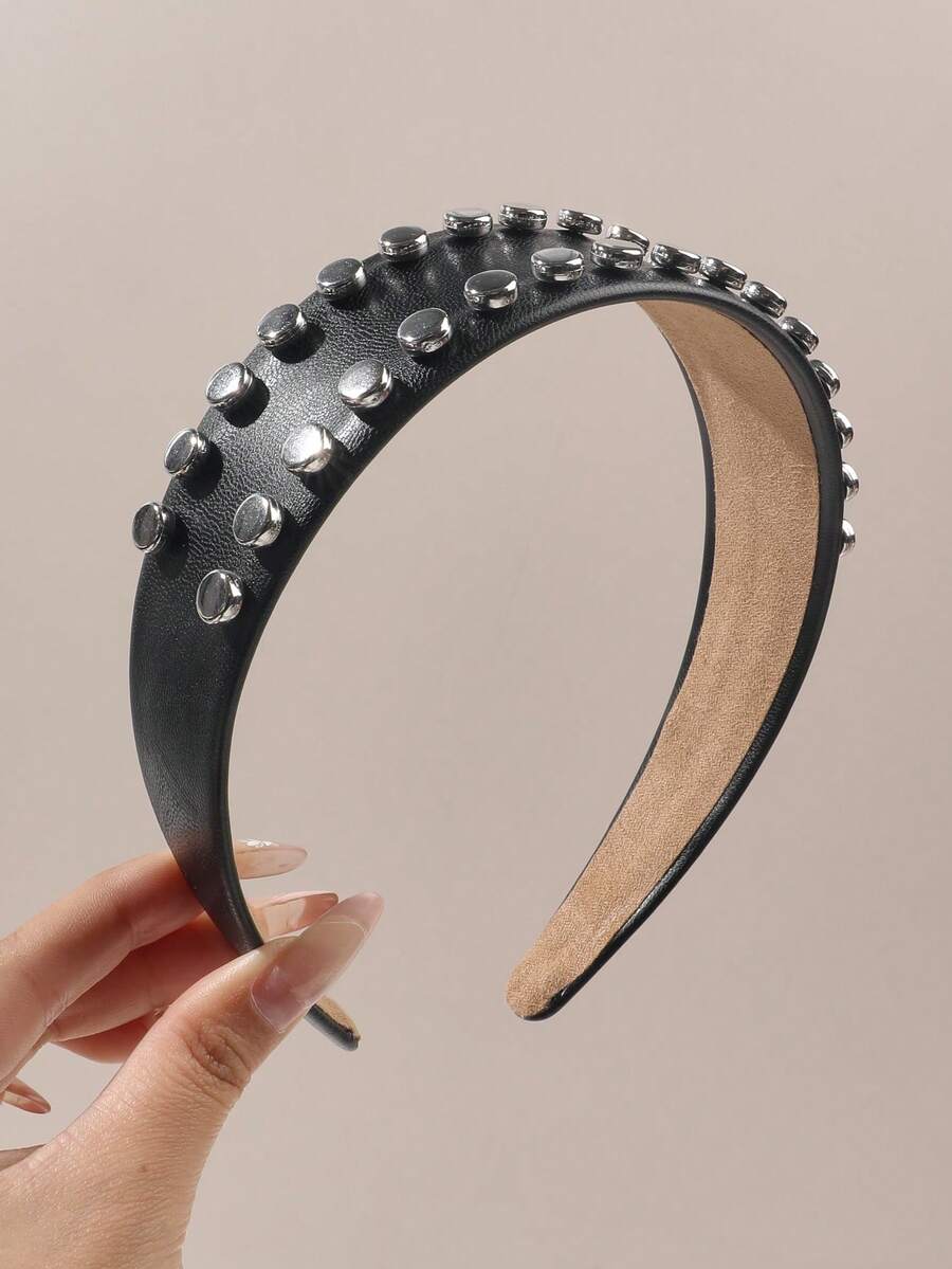 1 chiếc băng đô da đen đính đinh tán, vành rộng, chống trượt, giữ cố định tóc mái và tóc con, phong cách cá tính, trẻ trung, retro, đậm chất biker, thích hợp cho các bữa tiệc và lễ hội âm nhạc. - Nhiều màu - Xem 1