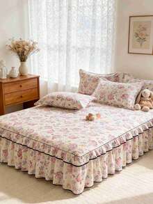 Falda de cama con volantes y estampado impreso, cubierta protectora contra el polvo de cobertura completa, cómoda y suave, no se destiñe, no se pelea, no se encoge, múltiples tamaños, adecuada para el hogar, dormitorio, sala de estar, viajes al aire libre, todas las estaciones - Z-Fog HY - Ver 2
