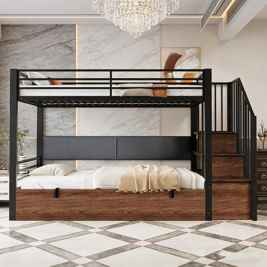 Kids Bed Frames, Headboards & Footboards - Black + MDF+Metal - View 1