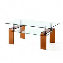 Clear Tempered Glass Coffee Table Living Room Tea Table With Brown Glass Leg - 白色 - 查看 8