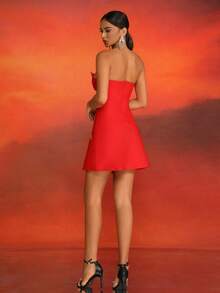 Love Aing Red Strapless Mini Dress With Tulip Floral Pattern, Sexy Party Holiday Cocktail Dress Suitable For Dances, Gatherings, Weddings; Luxurious Elegant Formal Gown, Suitable For Bridesmaids And Brides - Red - View 3