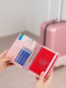 SANRIO 1个可打印的旅行护照夹，多卡位护照套，带登机牌夹层，可爱旅行配件，女士旅行护照套，轻便防水，飞机便携，度假旅行必备，夏季旅行必备 - 彩色 - 查看 3