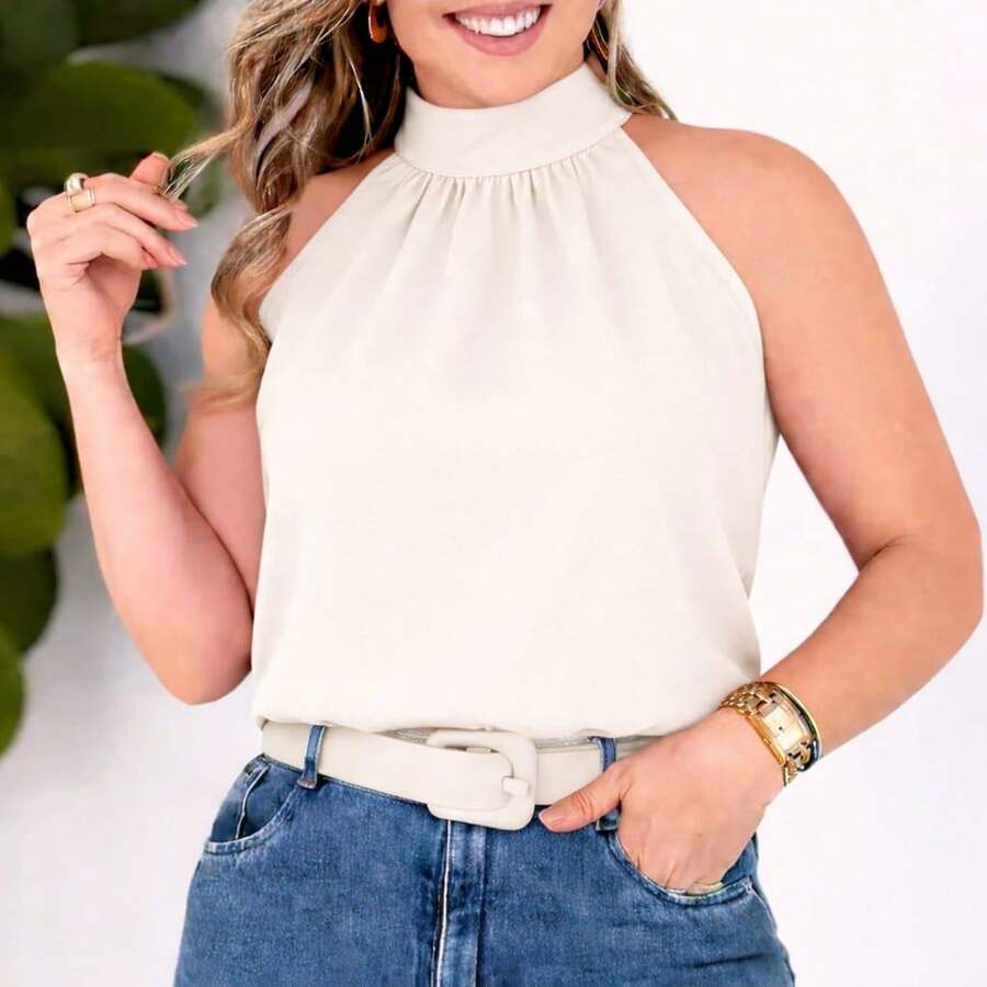 STYLISH WOMEN'S HIGH NECK TIE-UP BLOUSES - Off - View 1