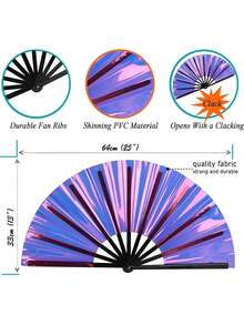 1 件全息激光折叠手扇，手持式激光全息风扇，适合节日、彩虹服装、迪斯科派对、家居装饰，适用于所有场合（塑料产品，不可避免出现划痕） - 彩色 - 查看 7