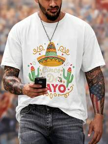 Men'S Comfortable Short-Sleeve-Shirt Featuring A 'Cinco De Mayo' Print - 黑色 - 查看 7