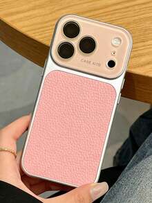 荔枝纹仿皮手机壳，大窗口设计，适用于 17 Pro Max、17 Pro、17、16 Pro Max、16 Pro、15 Pro Max、15 Pro、13 Pro Max、14 Pro、16、15、14、13，镜头保护，防震后盖 - 粉色 - 查看 3