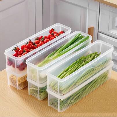 3 صناديق تخزين بلاستيكية طويلة من البولي بروبيلين - صناديق منظم الثلاجة لتخزين الكزبرة والبصل الأخضر والنعناع وما شابه - حاويات تخزين مطبخ محكمة الإغلاق وقوية، ملحقات استبدال الثلاجة، مستلزمات منزلية