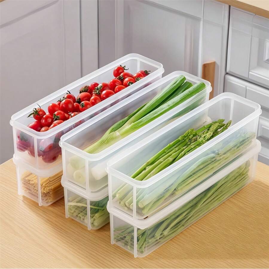 Bộ 3 hộp nhựa PP dài đựng rau củ - Hộp sắp xếp tủ lạnh để bảo quản rau mùi, hành lá, bạc hà, v.v. - Hộp đựng thực phẩm nhà bếp bền chắc, kín khí, phụ kiện thay thế tủ lạnh, đồ dùng gia đình. - Nhiều màu - Xem 1