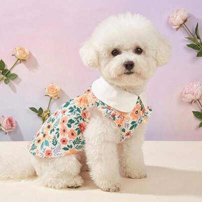1件宠物狗连衣裙，碎花印花短袖宠物连衣裙，适合小型/中型猫狗，适合春夏季日常及户外活动穿着
