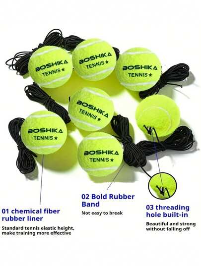 1pc Portable High Elastic Practice & Entertainment Tennis Ball With Rope, Single Player Sports Competition Training Felt & Rubber Tennis Ball, Suitable For Adult & Teenager Beginner Training, Outdoor Sports, High Elastic Durable Felt & Rubber Material.