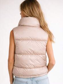 Reversible Short Vest, 2 In 1 Vest, Stand-Up Collar With Zipper, 2 Open Pockets, Elastic Drawstrings At The Bottom, Synthetic Down Padding, Waist Length, Casual, Spring/Summer - Pink - View 3
