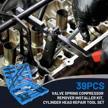 39-Piece Heavy-Duty Valve Spring Compressor Kit, Cylinder Head Repair Tool Set With Non-Slip Grip & Adjustable Base, Engine Maintenance Tools For Car, Truck & Motorcycle Repair - Blue - View 2