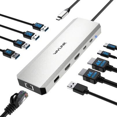 Dual 4K Display Hub,10-In-1 USB C 10G Laptop Docking Station,Multiport Adapter With Dual 4K HDMI,100W PD IN,10Gbps USB-A/C 3.2,5Gbps USB-A,USB2.0,Gigabit RJ45