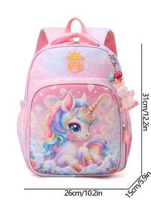 Süßer bedruckter Rucksack, neuer Cartoon Pony Einhorn Schulrucksack, stilvoller Studentenrucksack - Pink - Übersicht 4