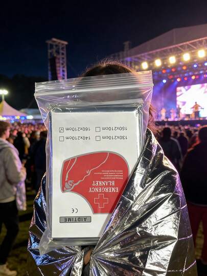 2条装特大号应急求生毯 - 加长尺寸 (62英寸 x 83英寸) 高强度隔热反射轻质铝箔材质，适用于露营、徒步旅行、疏散和居家使用。