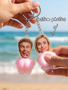 1pc Custom Butt Squeeze Keychain,Custom Photo,Personalized Face Funny Stress Relief Keychain,Customizable Butt Squeeze Keychain Funny Prank Gift For Friends,Unique Couple Prank Gift For Him & Her - Multicolor - View 1